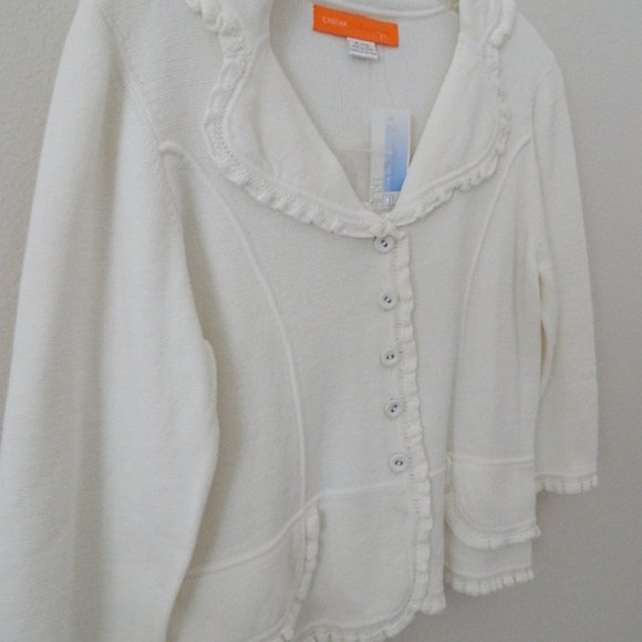 Cynthia Steffe Off White Cropped Ruffled Sweater Jacket, NWT Size 10 - Picture 4 of 12